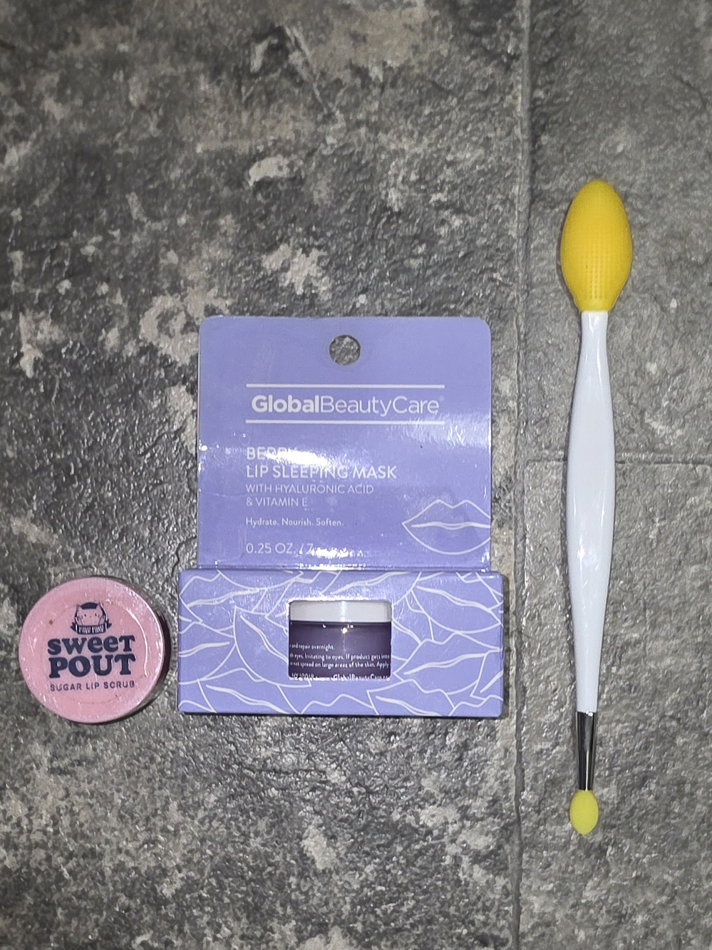 Global Beauty Care Lip Mask, Sweet Pout Sugar Lip Scrub + Lip Tool BNIB